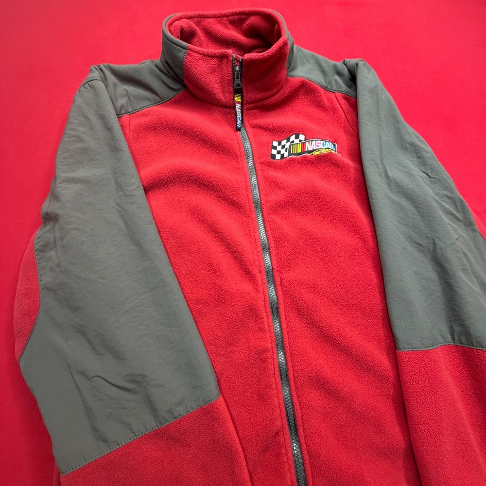 Vintage‎ Y2K Essex NASCAR Racing Fleece Jacket Mens XL Red Grey Full Zip 90s